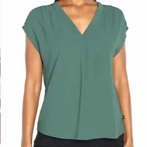 BANANA REPUBLIC Jade GREEN V-NECK SLEEVELESS TANK BLOUSE WOMENS Sz L minimalist